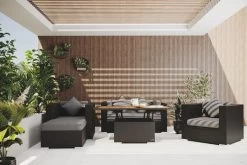 OUTFLEXX Loungemöbel-Set, 5 Personen, Schwarz, Polyrattan, Inkl. Loungetisch, Wasserfeste Kissenbox