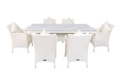 OUTFLEXX Dining Set, Weiß, Polyrattan, Tisch 200x95cm, Spraystone, 6mm, 6 Sessel -Warmer Garten 12 20670.jpg