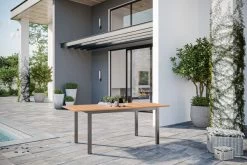 OUTFLEXX Ausziehtisch, FSC-Teak/Edelstahl, Plattenstärke 20mm, 150/200x90cm