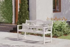 VILLANA Gartenbank, Weiß, Akazienholz, 152 X 59 X 86 Cm, 2-3 Personen, Klapptisch-Funktion