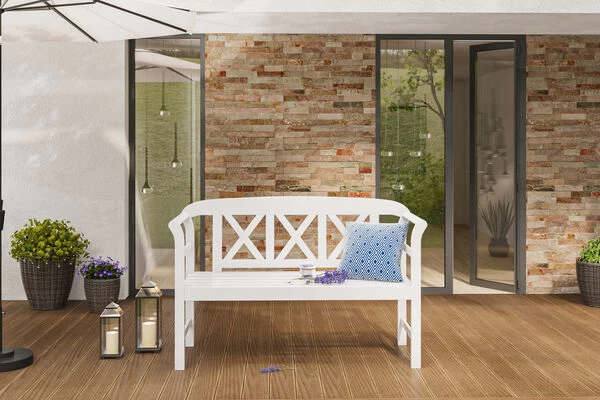 VILLANA Gartenbank, Weiß, Akazienholz, 128 X 54 X 81 Cm, 2 Personen 4 VILLANA Gartenbank, Weiß, Akazienholz, 128 X 54 X 81 Cm, 2 Personen – Bild 2