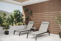 VILLANA 2er-Set Sonnenliegen, Anthrazit/grau, Alu/Textil, 198x66x32cm, Mit Beistelltisch 45x45cm