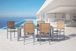 OUTFLEXX Set, Natur, Edelstahl/Teak, Esstisch 200 X 90 Cm, 6 Stapelstühle -Warmer Garten 14210 2 CGI.jpg