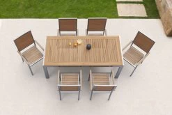 OUTFLEXX Set, Natur, Edelstahl/Teak, Esstisch 200 X 90 Cm, 6 Stapelstühle -Warmer Garten 14210 3 CGI.jpg