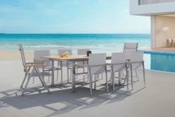 OUTFLEXX Set, Silber, 150 X 90 Cm, Edelstahl/Teak, Ausziehtisch, 6 Stühle, 2 Multipositionssessel