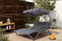 OUTFLEXX Doppelliege, Anthrazit, Polyester/Stahl Pulverbeschichtet, 205x138x34cm, Inkl. Nackenkissen, Rollbar -Warmer Garten 16102 02.jpg