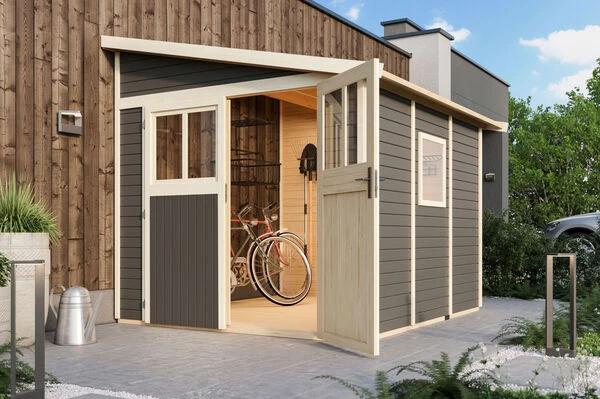 KARIBU Anlehnhaus Bomlitz 3, Terragrau, Fichtenholz 19mm, 255 X 268 X 243 Cm, Pultdach, Exkl. Fußboden 3 KARIBU Anlehnhaus Bomlitz 3, Terragrau, Fichtenholz 19mm, 255 X 268 X 243 Cm, Pultdach, Exkl. Fußboden