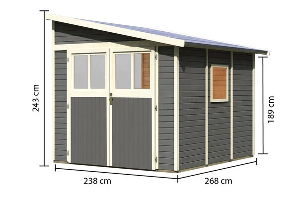 KARIBU Anlehnhaus Bomlitz 3, Terragrau, Fichtenholz 19mm, 255 X 268 X 243 Cm, Pultdach, Exkl. Fußboden 7 KARIBU Anlehnhaus Bomlitz 3, Terragrau, Fichtenholz 19mm, 255 X 268 X 243 Cm, Pultdach, Exkl. Fußboden – Bild 5