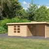 KARIBU Gartenhaus Trittau 5, Naturbelassen, Fichtenholz 40mm, 576 X 297 X 217 Cm, Pultdach, Anbau 3,3m Mit Rück- Und Seitenwand