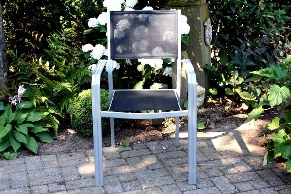 VILLANA Gartenstuhl, Silber/schwarz, Aluminium/Textil, 58 X 57 X 90 Cm, Stapelbar 5 VILLANA Gartenstuhl, Silber/schwarz, Aluminium/Textil, 58 X 57 X 90 Cm, Stapelbar – Bild 3