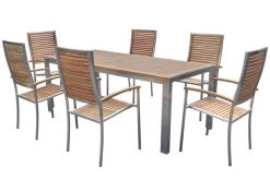 OUTFLEXX Set, Natur, Edelstahl/Teak, Esstisch 200 X 90 Cm, 6 Stapelstühle -Warmer Garten 1 14210.jpg