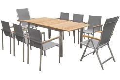 OUTFLEXX Set, Silber, 150 X 90 Cm, Edelstahl/Teak, Ausziehtisch, 6 Stühle, 2 Multipositionssessel -Warmer Garten 1 14237.jpg