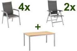 KETTLER Basic Plus Sitzgruppe, Silber/ Anthrazit, 160 X 95 Cm, Alu, 4 Stapel-, 2 Multipositionssessel
