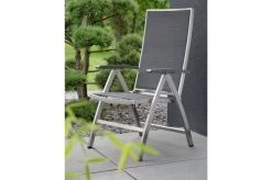 STERN Cardiff Klappsessel, Silbergrau, Edelstahl/Textil/Aluminiumarmlehnen, 69x60x110 Cm, Rückenlehne Verstellbar, Klappbar