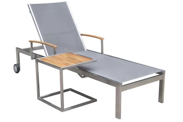 OUTFLEXX Sonnenliegen-Set, Silber, Edelstahl/FSC-Teak, 195,5x74x35cm, Mit Armlehnen, Inkl. Beistelltisch 45x45cm 3 OUTFLEXX Sonnenliegen-Set, Silber, Edelstahl/FSC-Teak, 195,5x74x35cm, Mit Armlehnen, Inkl. Beistelltisch 45x45cm
