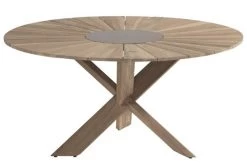 HARTMAN Provence Crossleg Esstisch, Light Grey, Teakholz, Ø150cm, Inkl. Granitinlay Ø50cm