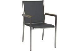 STERN Polaris Stapelsessel, Silbergrau, Edelstahl/Textilene, Mit FSC-Teak Armlehnen