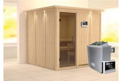 KARIBU Systemsauna Rodin, Fichtenholz 68mm, Fronteinstieg, Ca. 3,8m²