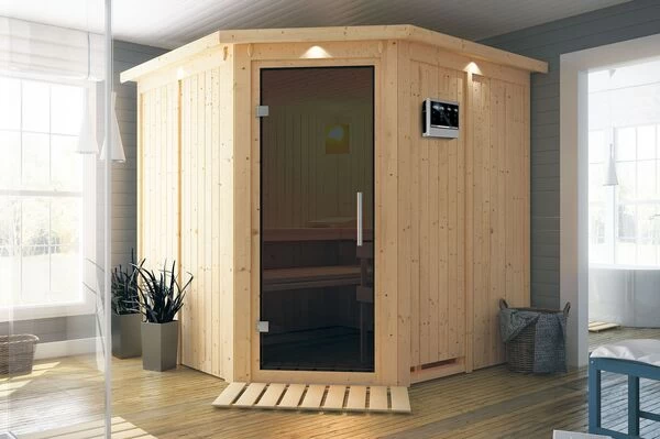 KARIBU Systemsauna Jarin, Fichtenholz 68mm, Eckeinstieg, Ca. 3,4m² 3 KARIBU Systemsauna Jarin, Fichtenholz 68mm, Eckeinstieg, Ca. 3,4m²