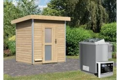 KARIBU Saunahaus Jorgen, Fichtenholz 38mm, Fronteinstieg, Ca. 2,9m²