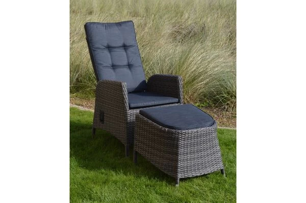 Ploß Rocking Dining Sessel, Grau/braun-meliert, Polyrattan, Verstellbar, Mit Fußhocker 4 Ploß Rocking Dining Sessel, Grau/braun-meliert, Polyrattan, Verstellbar, Mit Fußhocker – Bild 2