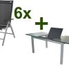 DOPPLER Expert Esstischgarnitur, Silber/schwarz, Alu/Textilene, 6 Multipositionssessel, 150-210x90cm -Warmer Garten 1 18957.jpg