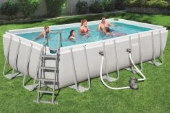 BESTWAY Power Steel Pool Mit Gestell, Grau, 549x274x122cm, Mit Filterpumpe, Leiter, Abdeckplane