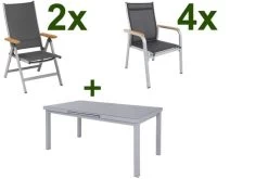 KETTLER Granada Sitzgruppe, Silber, Alu/Textilene, Tisch 180/240x100cm, 4 Stapel-, 2 Multipositionssessel