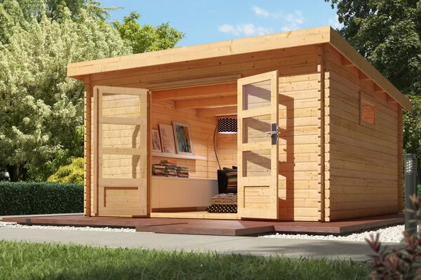 KARIBU Blockbohlenhaus Trittau 6, Fichtenholz Ca. 40 Mm, Pultdach, 3 KARIBU Blockbohlenhaus Trittau 6, Fichtenholz Ca. 40 Mm, Pultdach,