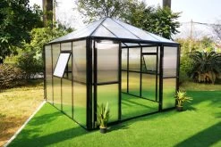 Warmer Garten 35 OUTFLEXX Gewächshaus, Schwarz, Alu/Polycarbonat, 295x295x270 Cm, Pulverbeschichtet