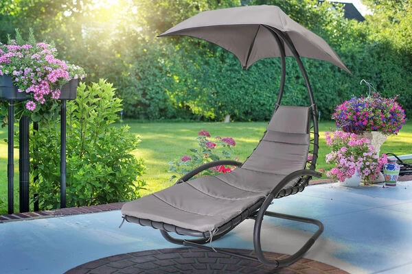 OUTFLEXX Schaukelsessel, Anthrazit Matt/schwarz, Stahl/Textilene, 176x115x187cm, Inkl. Polster 4 OUTFLEXX Schaukelsessel, Anthrazit Matt/schwarz, Stahl/Textilene, 176x115x187cm, Inkl. Polster – Bild 2