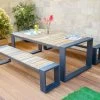 OUTFLEXX Kona Esstischgarnitur, Dark Grey/natur, Alu/recycled FSC-Teak, Esstisch 200x100cm, 2x Bank 200x40cm, U-Gestell -Warmer Garten 1 20608.jpg