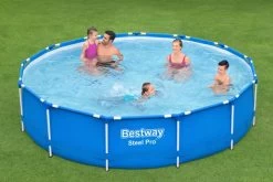 BESTWAY Steel Pro Pool Mit Gestell, Blau, TriTech/Stahl, Ø396x84cm, Mit Filterpumpe