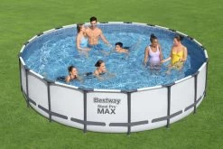 BESTWAY Steel Pro MAX Pool Komplett-Set, Grau, DuraPlus, Ø549x122cm, Mit Filterpumpe, Leiter, Abdeckplane