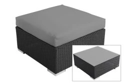 OUTFLEXX Beistelltisch/Hocker, Schwarz, Polyrattan, Inkl. Glasplatte Und Polster