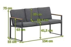 OUTFLEXX Alexander Bank, Mattgrau, Alu/Teak, 154x55x75 Cm, Mit Armlehnen, Inkl. Polster -Warmer Garten 20120 mass.jpg