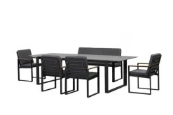 OUTFLEXX Alexander Esstischgarnitur, Mattgrau, Alu/Teak, Ausziehtisch 206/266x100cm, 4 Stühle, 3er Bank, Inkl. Polster -Warmer Garten 20122 02.jpg