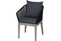 Ploß Arendal Diningsessel, Schwarz/grau, Rope/FSC-Akazie, 58,5x61,5x87cm, Inkl. Polster