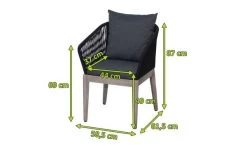 Ploß Arendal Diningsessel, Schwarz/grau, Rope/FSC-Akazie, 58,5x61,5x87cm, Inkl. Polster -Warmer Garten 21640 5.jpg