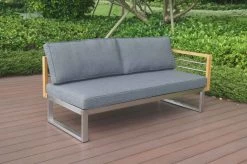 OUTFLEXX 2-Sitzer Sofa, Natur / Grau, FSC-Teak / Edelstahl / Olefin, 165x74x64 Cm, Armlehne Links 10 OUTFLEXX 2-Sitzer Sofa, Natur / Grau, FSC-Teak / Edelstahl / Olefin, 165x74x64 Cm, Armlehne Links -Warmer Garten 21650 1.JPG