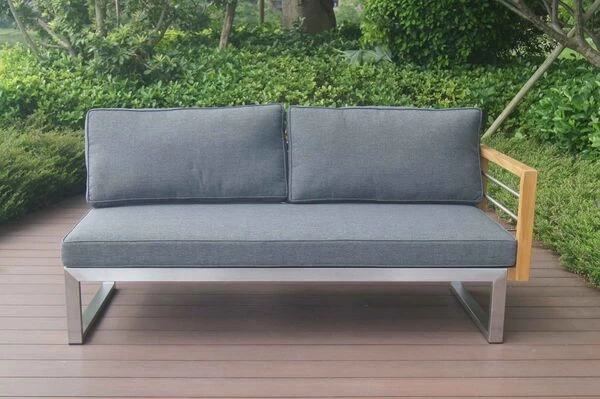 OUTFLEXX 2-Sitzer Sofa, Natur / Grau, FSC-Teak / Edelstahl / Olefin, 165x74x64 Cm, Armlehne Links 5 OUTFLEXX 2-Sitzer Sofa, Natur / Grau, FSC-Teak / Edelstahl / Olefin, 165x74x64 Cm, Armlehne Links – Bild 3