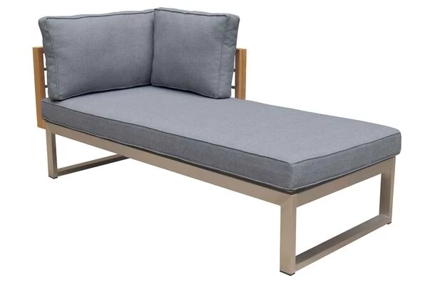 OUTFLEXX Lounger, Natur / Grau, FSC-Teak / Edelstahl / Olefin, 165x74x64 Cm, Armlehne Beidseitig Montierbar 11 OUTFLEXX Lounger, Natur / Grau, FSC-Teak / Edelstahl / Olefin, 165x74x64 Cm, Armlehne Beidseitig Montierbar – Bild 9
