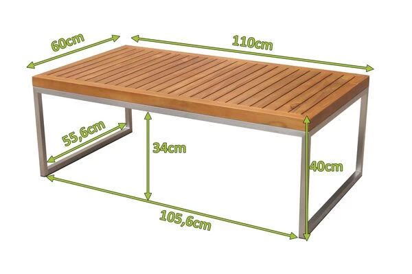 OUTFLEXX Kaffeetisch, Natur, FSC-Teak / Edelstahl, 110x60x40 Cm 7 OUTFLEXX Kaffeetisch, Natur, FSC-Teak / Edelstahl, 110x60x40 Cm – Bild 5