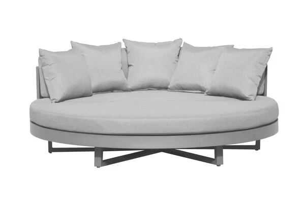 OUTFLEXX Willis Loungebett, Hellgrau, Alu/Polyester, Ø175 X 60cm, Runde Sonneninsel, Inkl. Kissen 4 OUTFLEXX Willis Loungebett, Hellgrau, Alu/Polyester, Ø175 X 60cm, Runde Sonneninsel, Inkl. Kissen – Bild 2