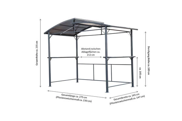 LECO Profi Grillpavillon, Anthrazit/grau Getönt, Aluminium/Polycarbonat, 165x275x233 Cm 6 LECO Profi Grillpavillon, Anthrazit/grau Getönt, Aluminium/Polycarbonat, 165x275x233 Cm – Bild 4