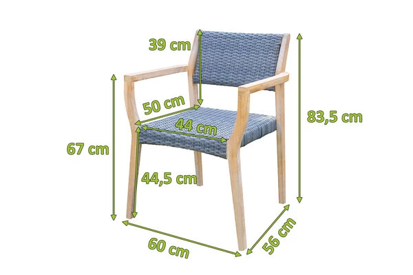 OUTFLEXX Armlehnensessel, Natur/grau, Akazie/Geflecht, 60 X 56 X 83,5 Cm, Stapelbar 7 OUTFLEXX Armlehnensessel, Natur/grau, Akazie/Geflecht, 60 X 56 X 83,5 Cm, Stapelbar – Bild 5