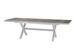 SIENA GARDEN Sincro Ausziehtisch, Matt Weiß-grau/washed Grey, Alu/Keramik, 200/260x100 Cm, Synchroner Auszugsmechanismus