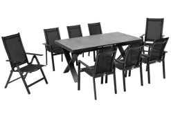 OUTFLEXX Esstischgarnitur, OUTFLEXX® Anthrazit Matt, Alu / HPL / Textil, Tisch 180/280x100cm, 6 Stapelsessel, 2 Multipo -Warmer Garten 22162 2.jpg