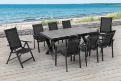OUTFLEXX Esstischgarnitur, OUTFLEXX® Anthrazit Matt, Alu / HPL / Textil, Tisch 180/280x100cm, 6 Stapelsessel, 2 Multipo -Warmer Garten 22162 7.jpg