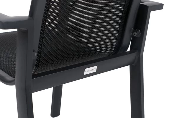 OUTFLEXX Esstischgarnitur, OUTFLEXX® Anthrazit Matt, Alu / Teak / Textil, Esstisch Ø 150 Cm, 5 Stapelsessel 14 OUTFLEXX Esstischgarnitur, OUTFLEXX® Anthrazit Matt, Alu / Teak / Textil, Esstisch Ø 150 Cm, 5 Stapelsessel – Bild 12